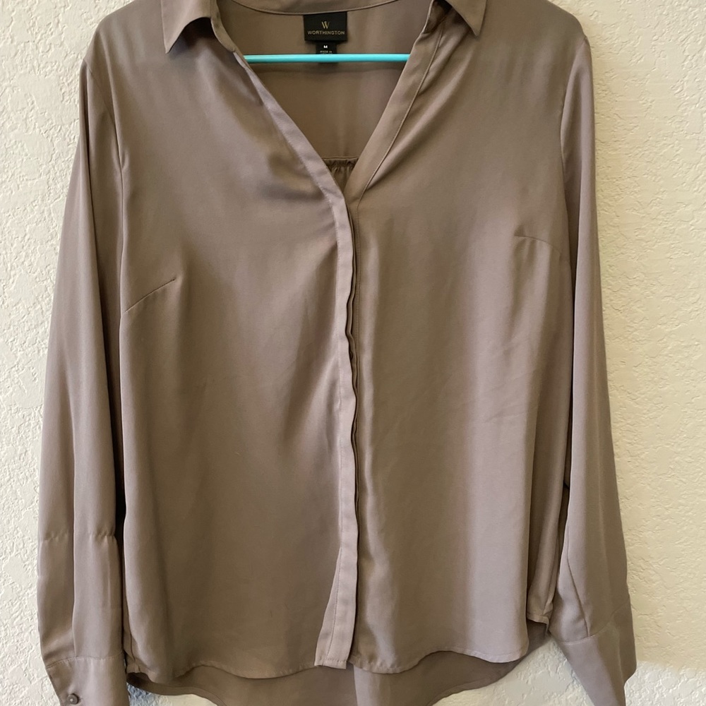 Womens Worthington Beige Medium Button Up Blouse
